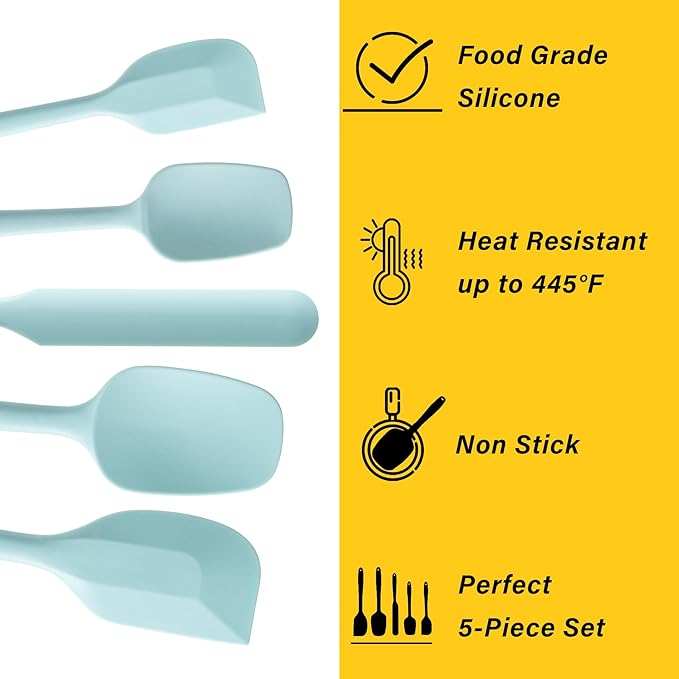 Silicone Spatula Set, 5 Piece Food Grade Rubber Spatulas - Image 3