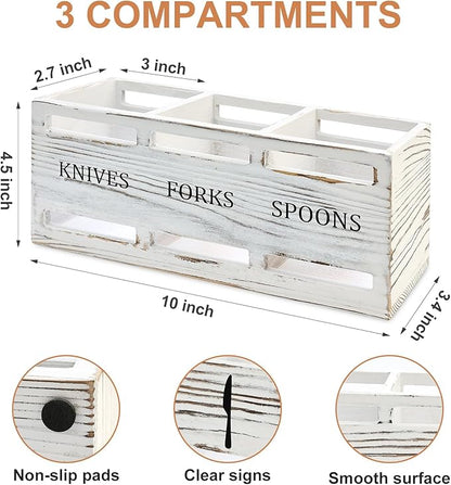 Farmhouse Wooden Utensil Caddy Party Cutlery Silverware Holder Small Wood - Image 3