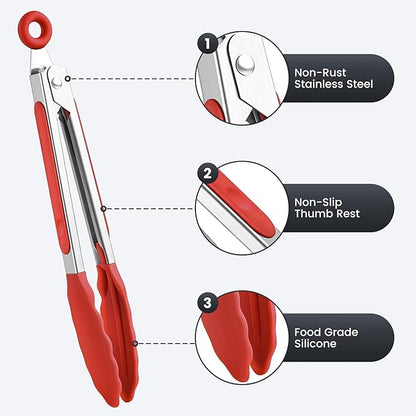 7-Inch Silicone Tongs Pack of 6, Small Stainless Steel Tongs - Image 5