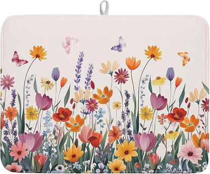 Kawani Spring Summer Flowers Dish Drying Mat by Kawani