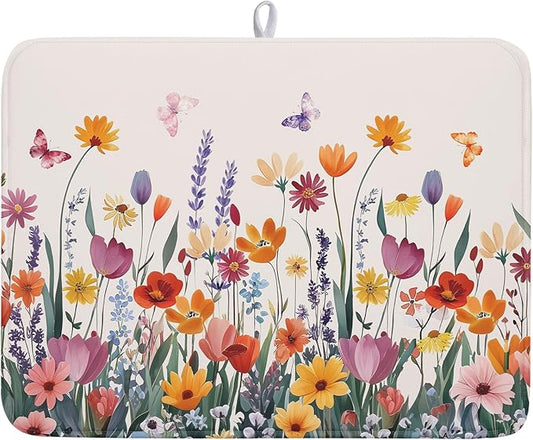 Kawani Spring Summer Flowers Dish Drying Mat by Kawani