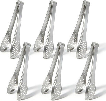 6 PCS Silver Serving Tongs for Party 7 Inch Stainless Steel Serving Utensils by IAXSEE