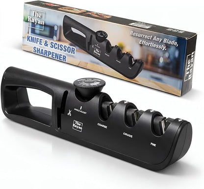 Knife Sharpener, 4-in-1 with Non-Slip Base and Adjustable Angle Guide, Steel by Unknown