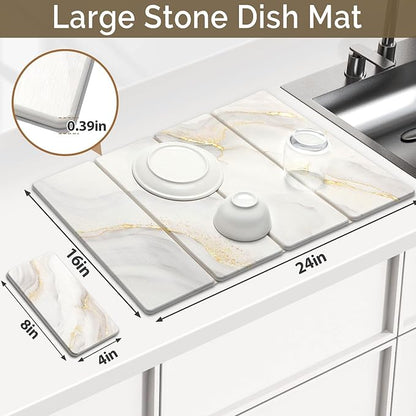 Large Stone Dish Drying Mat for Kitchen Counter, Foldable Water Absorbing - Image 2