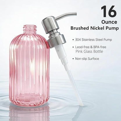 16 OZ Pink Glass Soap Dispenser Glass Soap Dispenser - Image 4