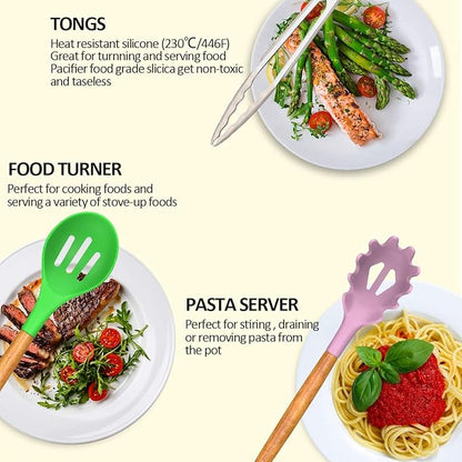 Umite Chef Kitchen Cooking Utensils Set, Wooden Handle Silicone Kitchen Gadgets - Image 3