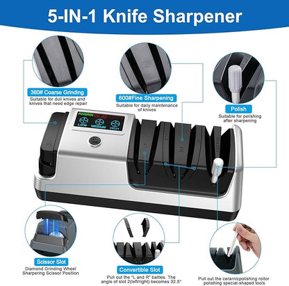 Upgrade 5-in-1 Electric Knife Sharpener, Professional 3-Stage - Image 3