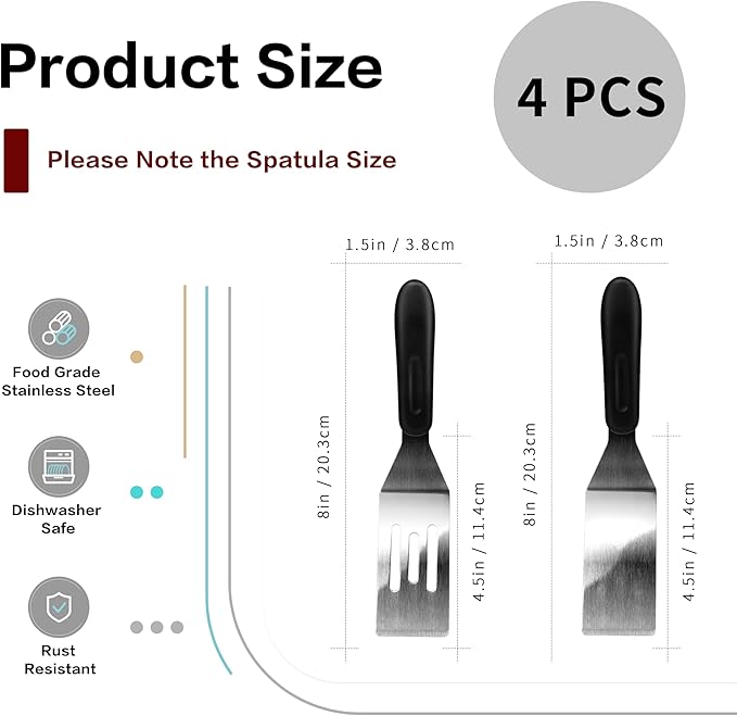 Small Spatula Professional Mini Serving Spatula, 4 Pieces Stainless Steel Metal - Image 2