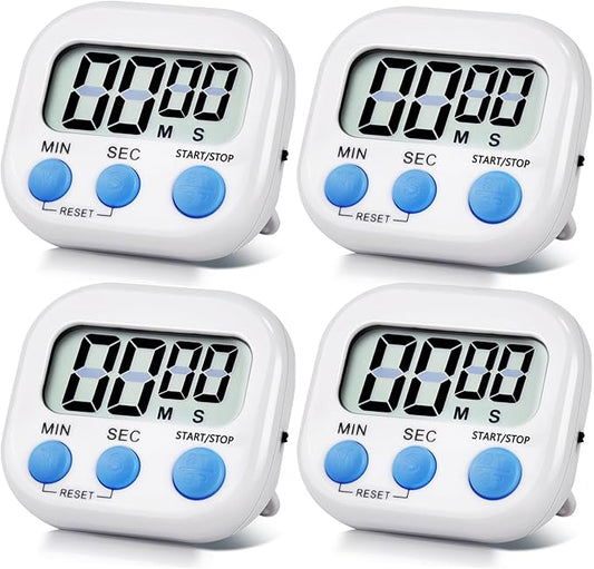 4 Pack White Digital Kitchen Timer Magnetic Digital Timer by Unknown
