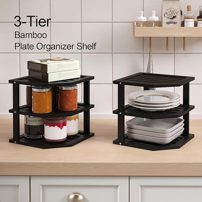 VERTORGAN 3 Tier Bamboo Corner Shelf, Dish Drying Rack, Plate Organizer - Image 4