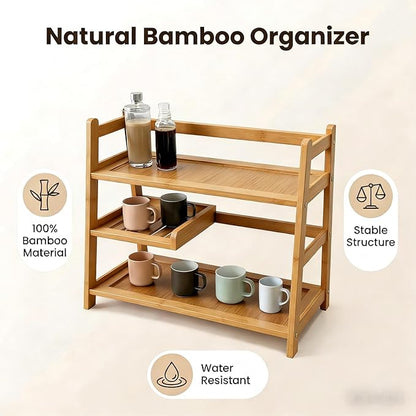 3 Tier Bamboo Matcha Station, coffee station organizer Shelf - Image 3