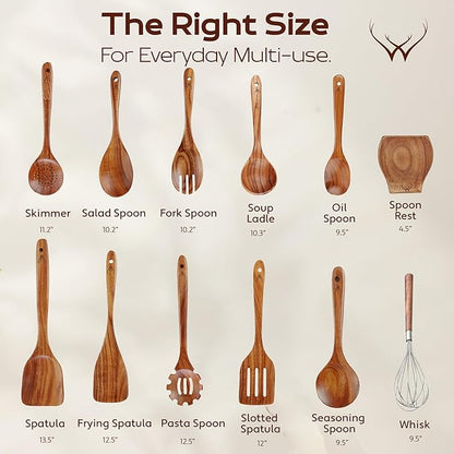 12 Pcs Wooden Cooking Utensils Set – Luxury Wooden Kitchen Utensils - Image 3