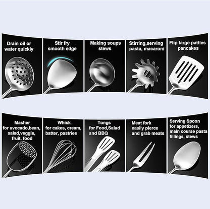Stainless Steel Kitchen Utensils 12 Pcs, Small Cooking Utensils Set, Serving - Image 7