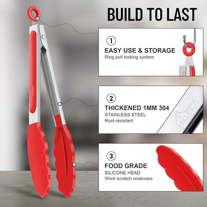 Hotec Silicone Kitchen Tongs for Cooking 9-Inch Serving Tongs - Image 2