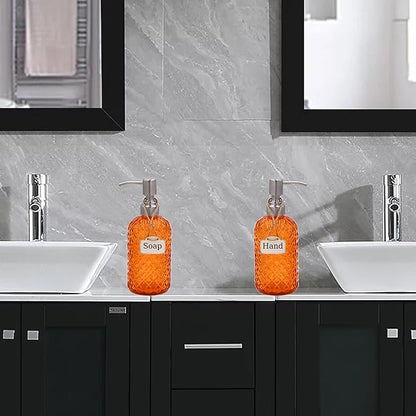 16 oz Diamond Pattern Glass Soap Dispenser, Kitchen and Bathroom Refillable - Image 2