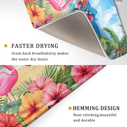 Summer Flamingos Dish Drying Mat 18x24 inch Tropical Beach Microfiber Washable - Image 3