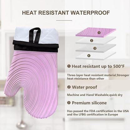 Silicone Oven Mitts-13.6 in Extended Oven Mitts Heat Resistant 500F, Oven Gloves - Image 3