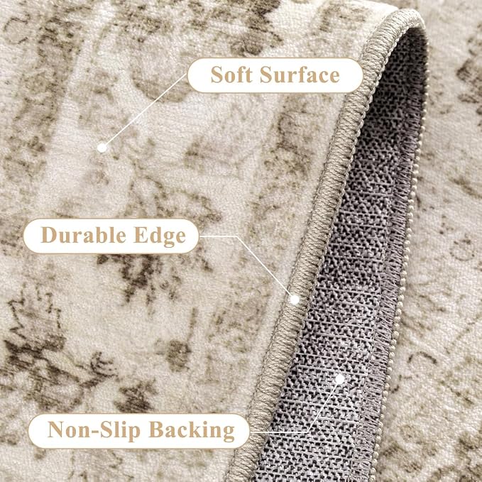 Neutral Kitchen Rug Set of 3 Washable Beige Vintage Kitchen Mats - Image 9