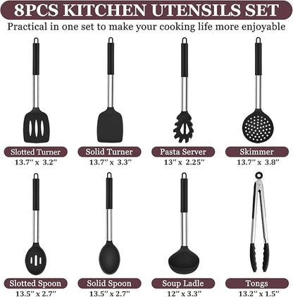 TeamFar Kitchen Utensils Set of 8, Silicone Utensils Kitchen Tools Set - Image 2