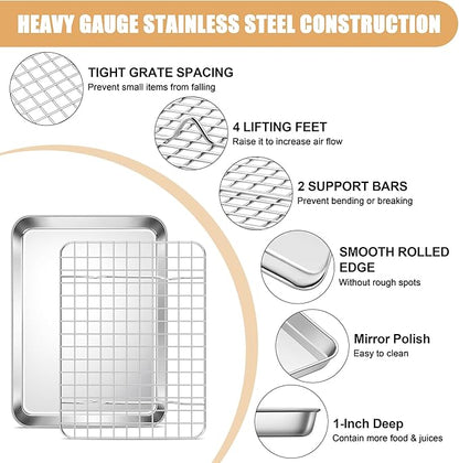 E-far Baking Sheet with Rack Set, 9.5” x 7.3” Stainless Steel Cookie Sheet - Image 3