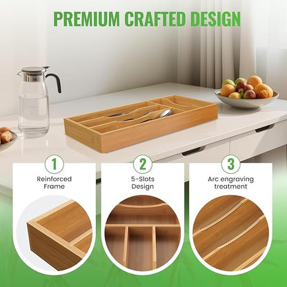 Small Silverware Organizer, Bamboo Kitchen Drawer Cutlery Organizer, Utensil - Image 6