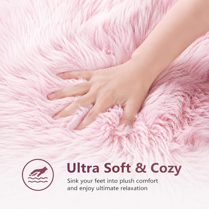EasyJoy Faux Sheepskin Rug, Fluffy Faux Fur Rug, Ultra Soft Shag Area Rug - Image 7
