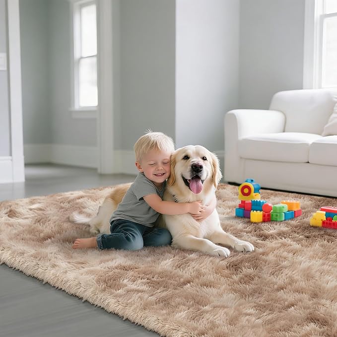 Fluffy Rug Shag Area Rug, Mottling Beige 4x6 Area Rugs - Image 3