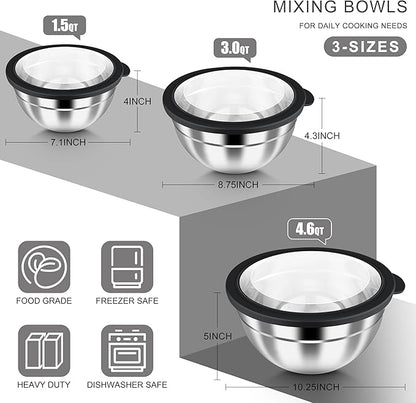 HaWare Mixing Bowls with Airtight Clear Lids, 6-Piece Stainless Steel Strong - Image 2