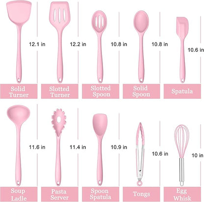 E-far Pink Silicone Cooking Utensils Set, 10-Piece Kitchen Utensil Set - Image 2