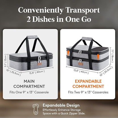 Lifewit Insulated Double Decker Casserole Carrier, Expandable Lasagna Lugger - Image 2