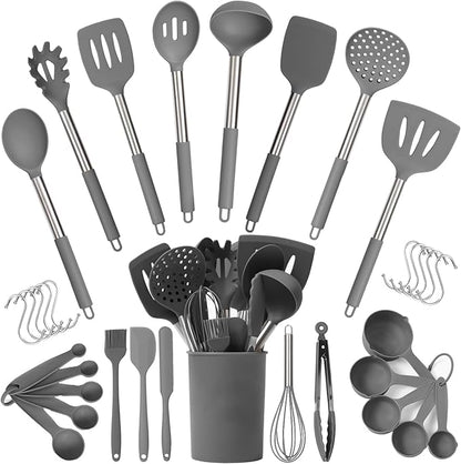 Silicone Kitchen Utensils Set 34 Pieces 450 °F Heat Resistant by CulinaryCouture