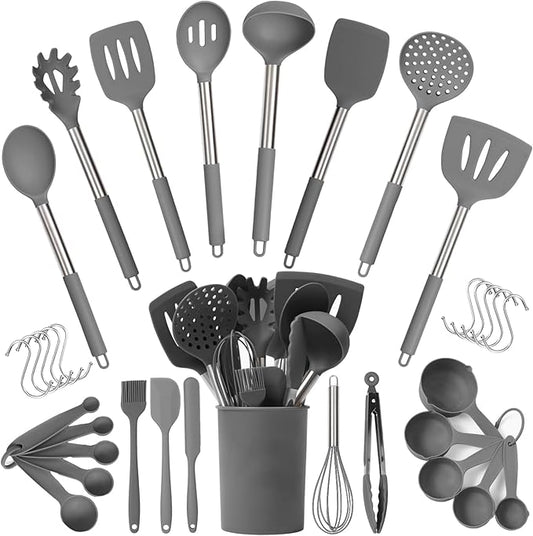 Silicone Kitchen Utensils Set 34 Pieces 450 °F Heat Resistant by CulinaryCouture
