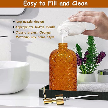 Glass Soap Dispenser with Gold Plastic Pump, 13.5oz Refillable Liquid Hand Soap - Image 3