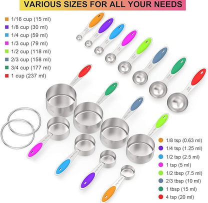 Measuring Cups & Spoons Set of 16, Wildone Premium Stainless Steel Measuring - Image 2