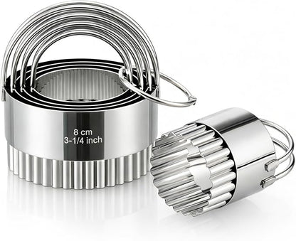 Biscuit Cutter Set with Handle, 5 Piece Stainless Steel Fluted Round Cookie by Vosturdy