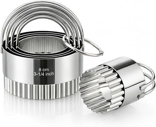 Biscuit Cutter Set with Handle, 5 Piece Stainless Steel Fluted Round Cookie by Vosturdy