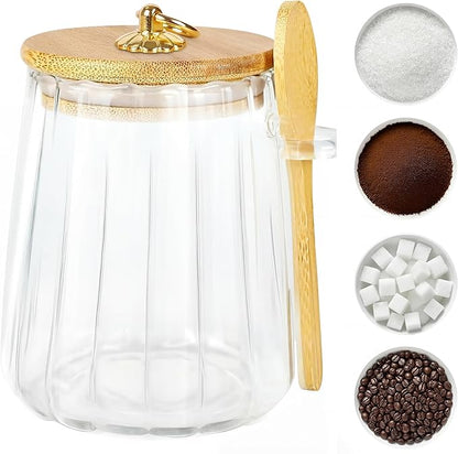 holoith Sugar Jar with Lid and Spoon, 24oz Large Glass Spice Jars by Holoith