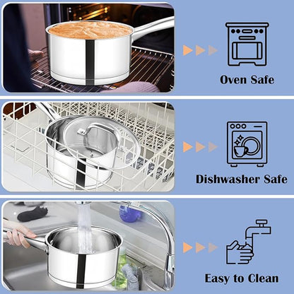 TeamFar Saucepan, 3 qt Stainless Steel Sauce Milk Pan & Lid - Image 6