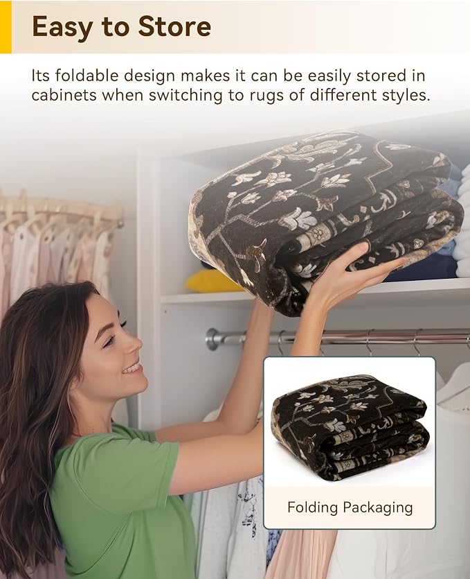 RELEANY Area Rugs Square 8ft Washable Non-Slip, Floral Vintage Distress - Image 5
