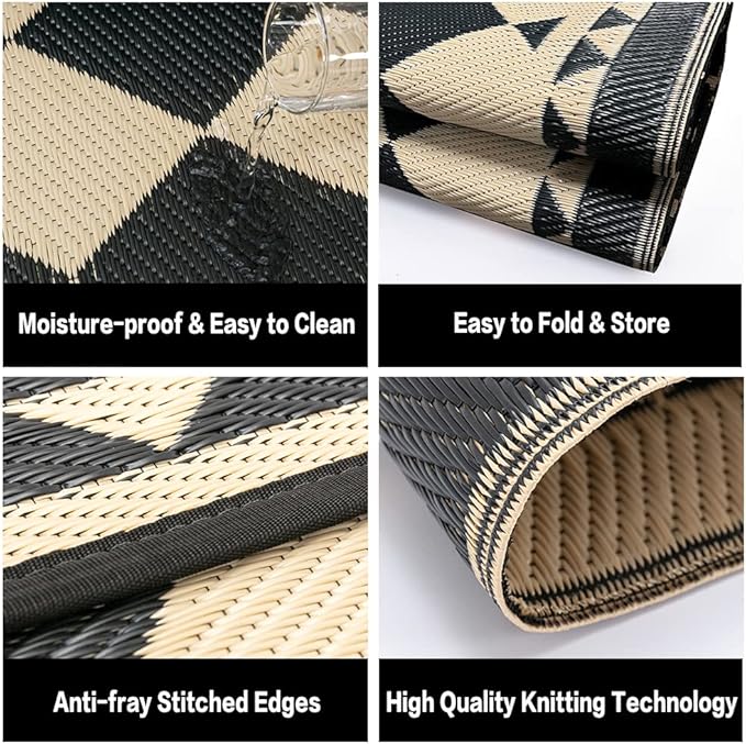 HUGEAR Outdoor Waterproof Rug 10'x14' Plastic Straw Rugs Washable Reversible - Image 6