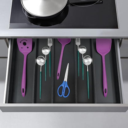 Utoplike Bamboo Drawer Organizer Kitchen Utensils, Adjustable Black Silverware - Image 4