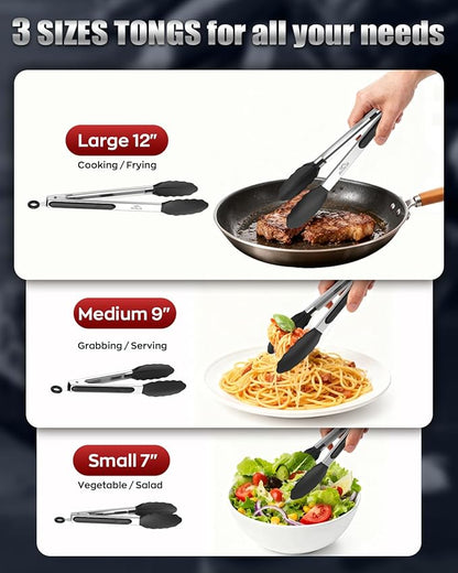 600ºF Heat Resistant Kitchen Tongs, Premium Locking Cooking Tongs - Image 8