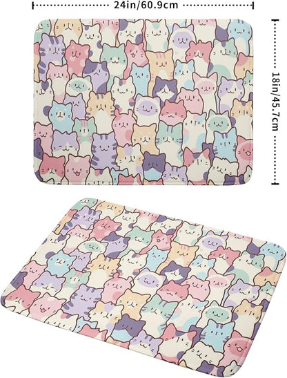 Colorful Cats Dish Drying Mat 18x24 inch Cute Animal Microfiber Reversible Fast - Image 2