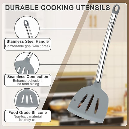 8 PCS Cooking Utensils Set, Vayvnt Silicone Kitchen Spatula Set - Image 3