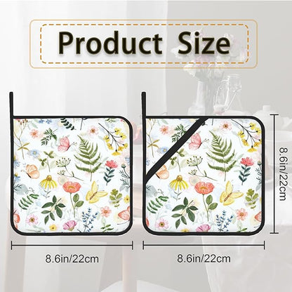Wildflowers Butterfly Herbs Pot Holder Set of 2, Heat Resistant Potholders Oven - Image 2