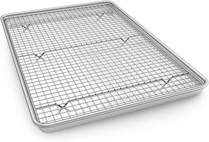 Half Sheet Pans with Rack Set, 18 Inch Commercial Quality Baking Sheet Pan Set by EWFEN