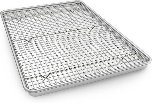 Half Sheet Pans with Rack Set, 18 Inch Commercial Quality Baking Sheet Pan Set by EWFEN