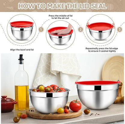 TeamFar Mixing Bowls, 4.5/3/1.5/1/0.7 QT, Stainless Steel Metal Nesting Salad - Image 6