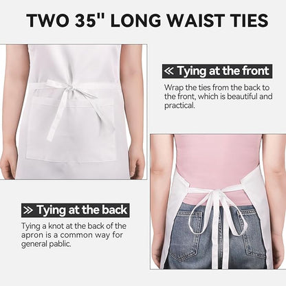 NLUS 2 Pack White Aprons with 2 Pockets - Image 5