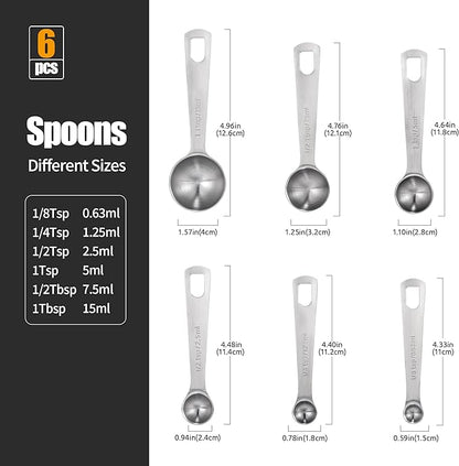 Doosu Measuring Spoons Set of 6-18/8 Stainless Steel Heavy Duty Teaspoons - Image 2